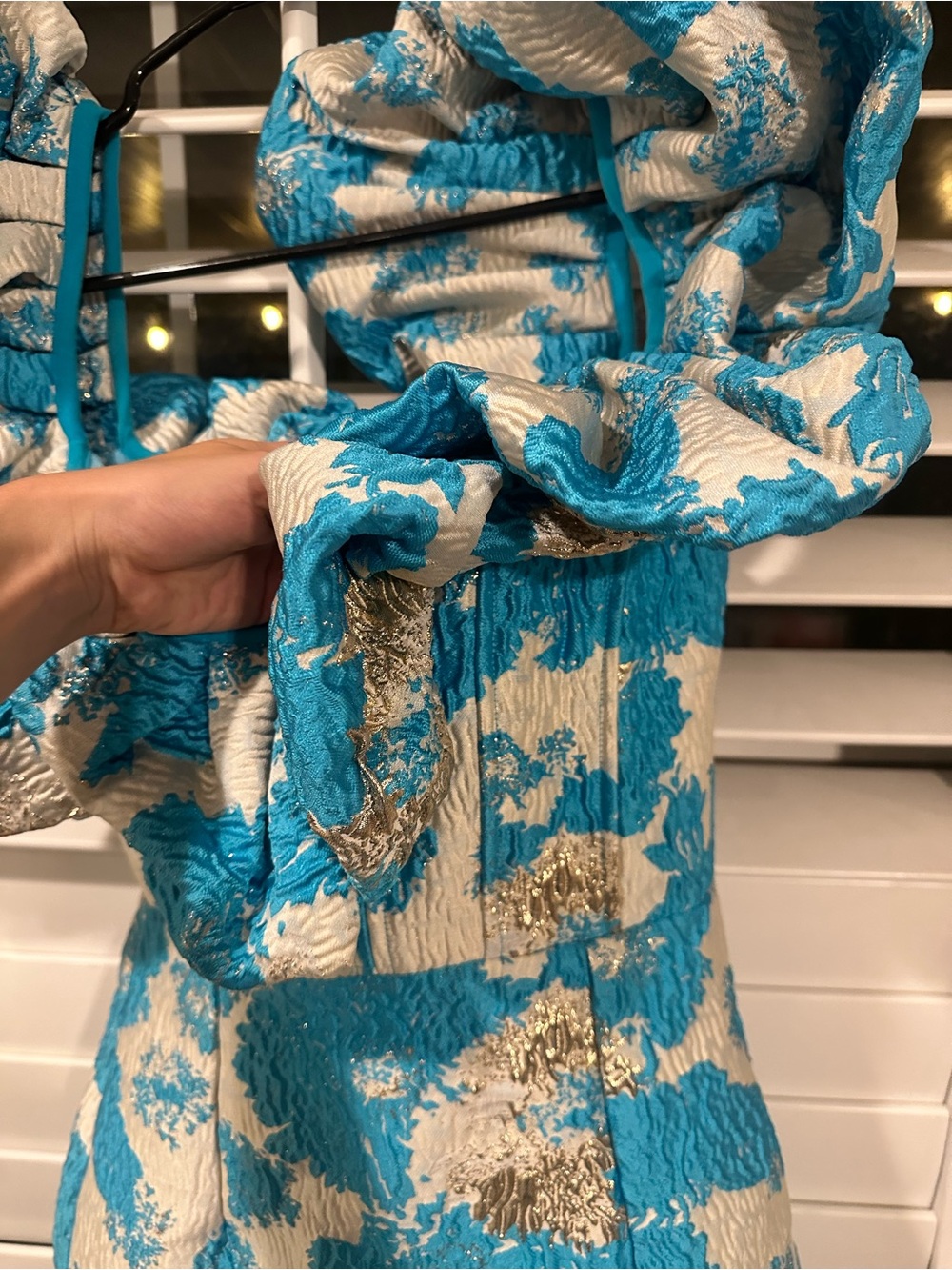 Turquoise Floral Ruffle Sheath Dress - Picture 2 of 5
